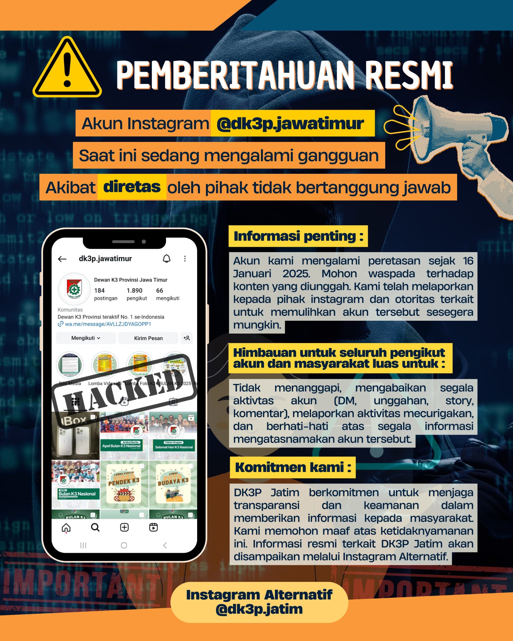 PRESS RILIS : PENYADAPAN AKUN INSTAGRAM RESMI DK3P JAWA TIMUR